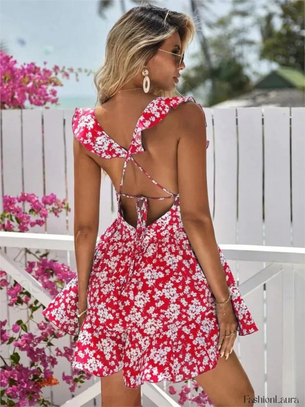 V Neck Suspender Floral Dress