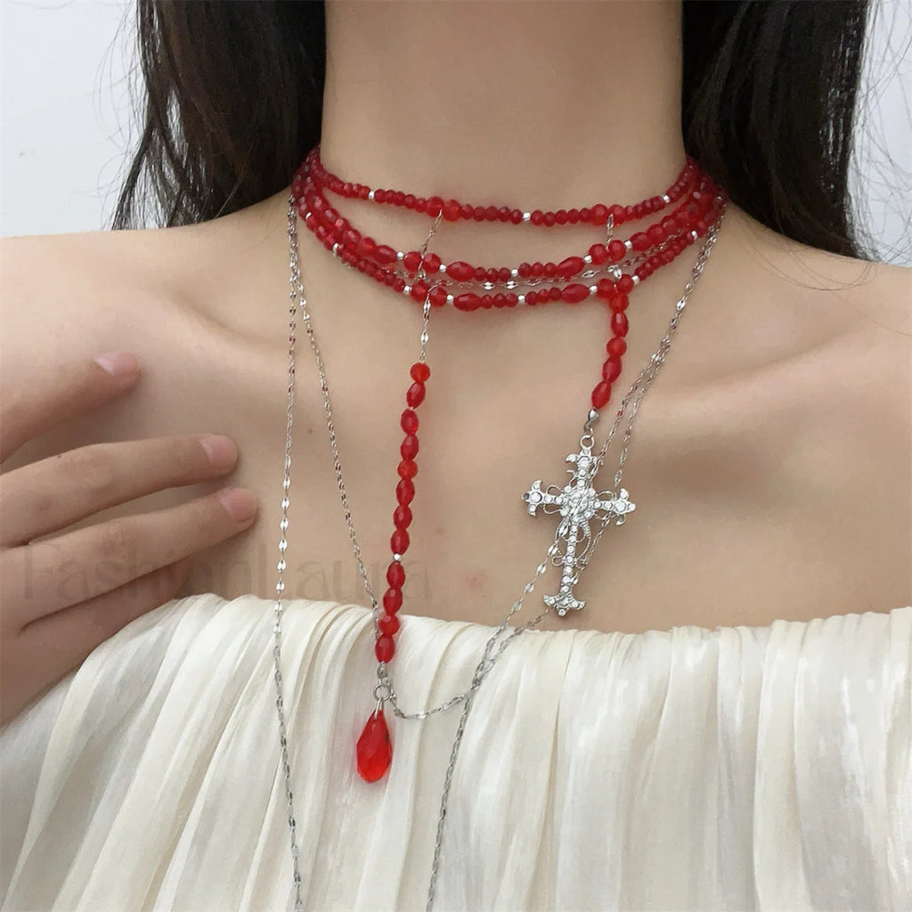 Vampire Gothic Blood Drop Tassel Necklace RED