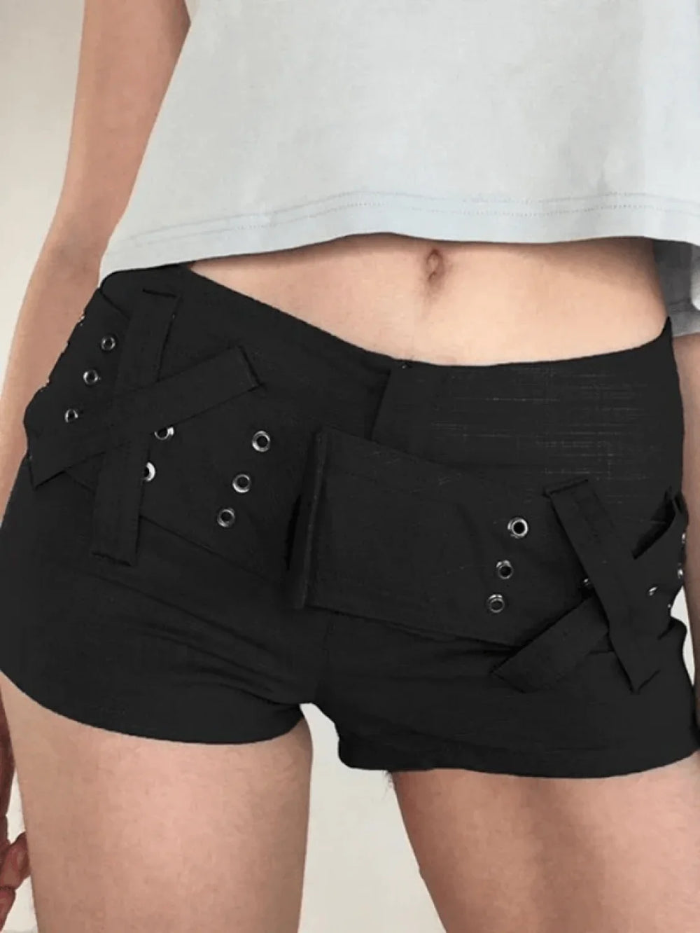 Velcro Belt Stretch Denim Shorts Black / S Shorts