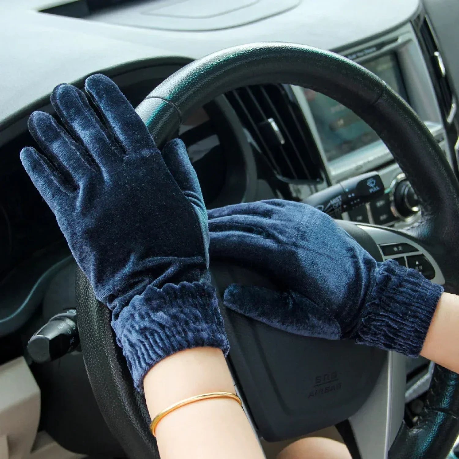 Velour Gold Velvet Warm Soft Comfortable Breathable Protect Winter Full Finger Christmas Glove Blue