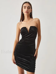 Velvet Bustier Graceful Tube Short Dress Black / S Dresses