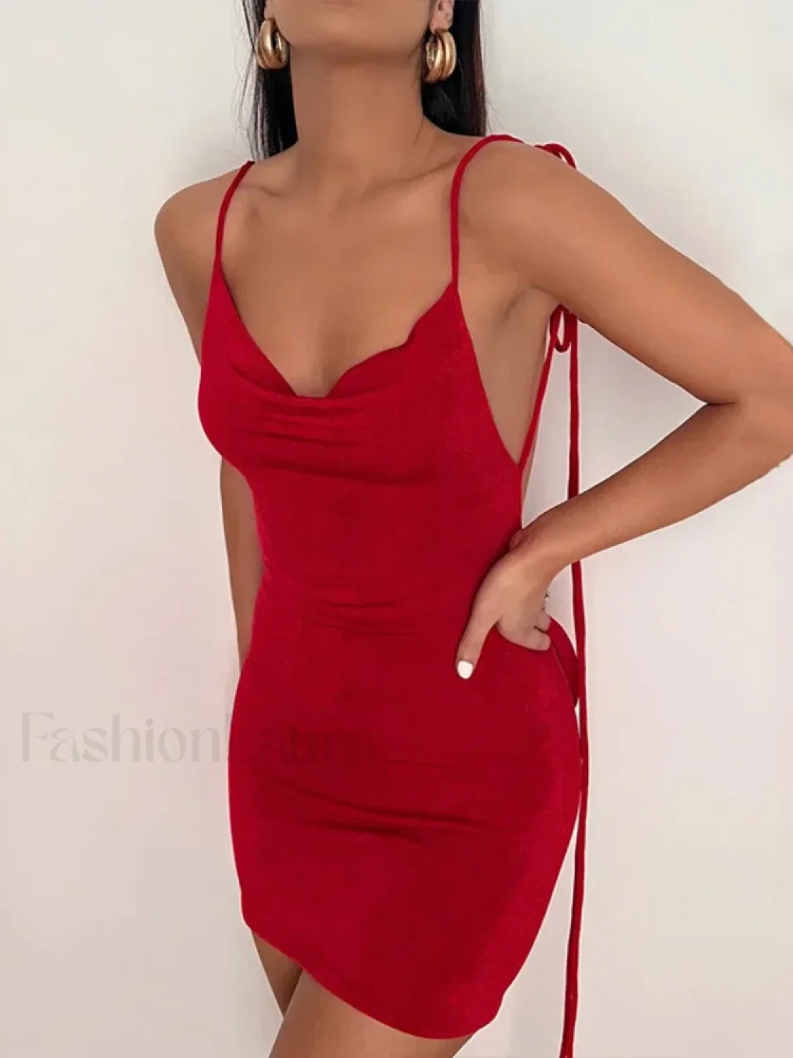 Velvet Deep Open Back Mini Dress Red / S