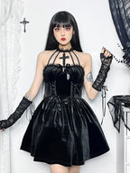 Velvet Halter Lace Backless Bodycon Draped Criss Cross A Line Sleeveless Vintage Dress