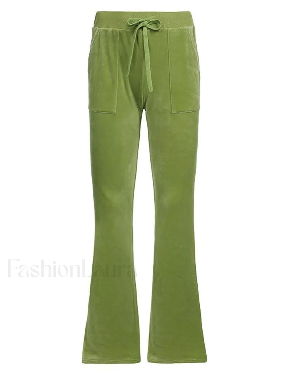 Velvet Solid Flare Leg Pants Chive / S Pants