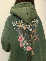 Vintage Blooming Skull Fleece Lined Pullover Hoodie Green / S Sweatshirts & Hoodies L