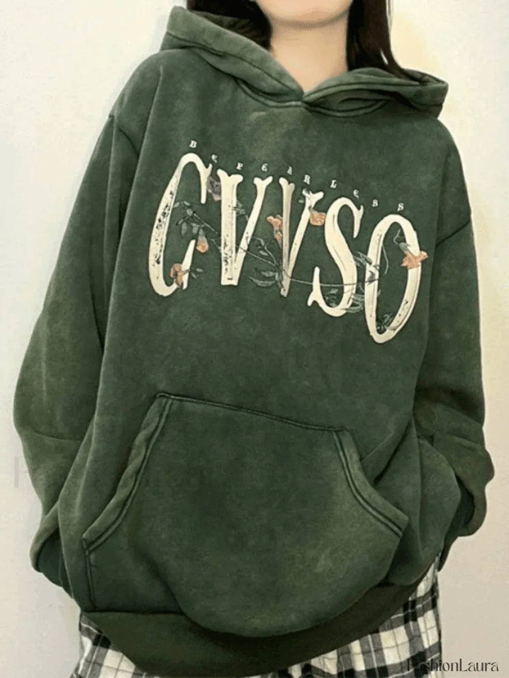 Vintage Blooming Skull Fleece Lined Pullover Hoodie Sweatshirts & Hoodies L