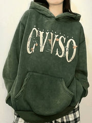 Vintage Blooming Skull Fleece Lined Pullover Hoodie Sweatshirts & Hoodies L