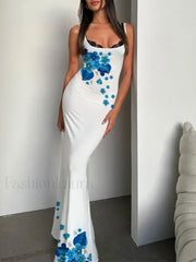 Vintage Boat Neck Bodycon Maxi Dress Blue / S