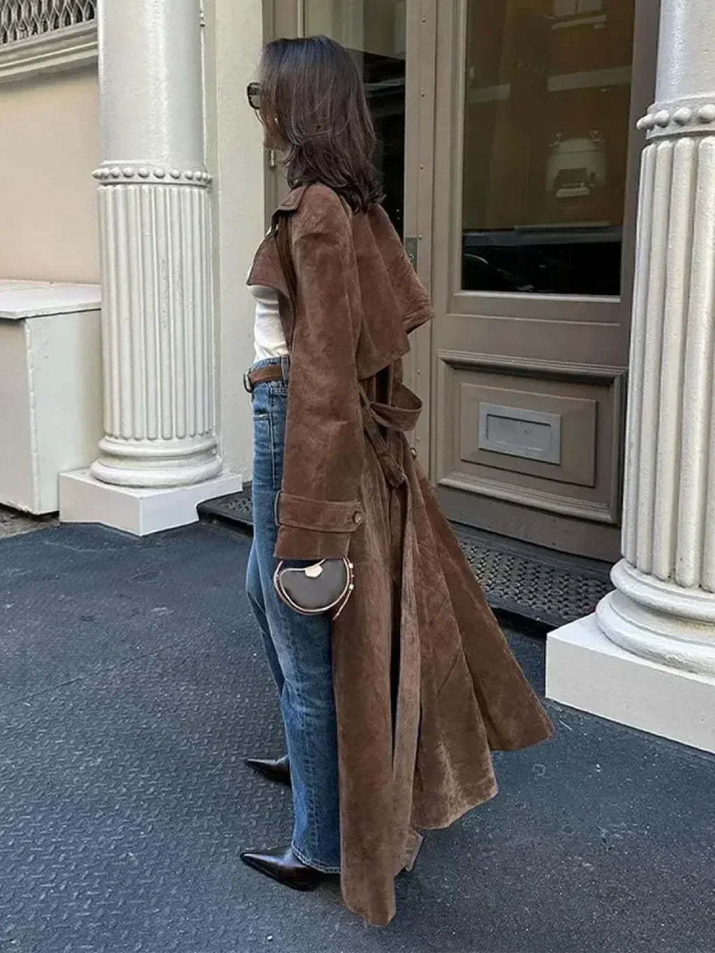 Vintage Brown Women’s Lapel Long Overcoats