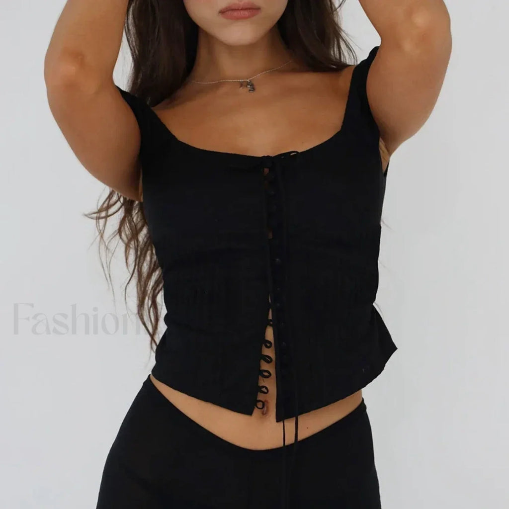 Vintage Button Up Milkmaid Crop Top