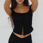 Vintage Button Up Milkmaid Crop Top