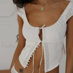 Vintage Button-Up Milkmaid Crop Top