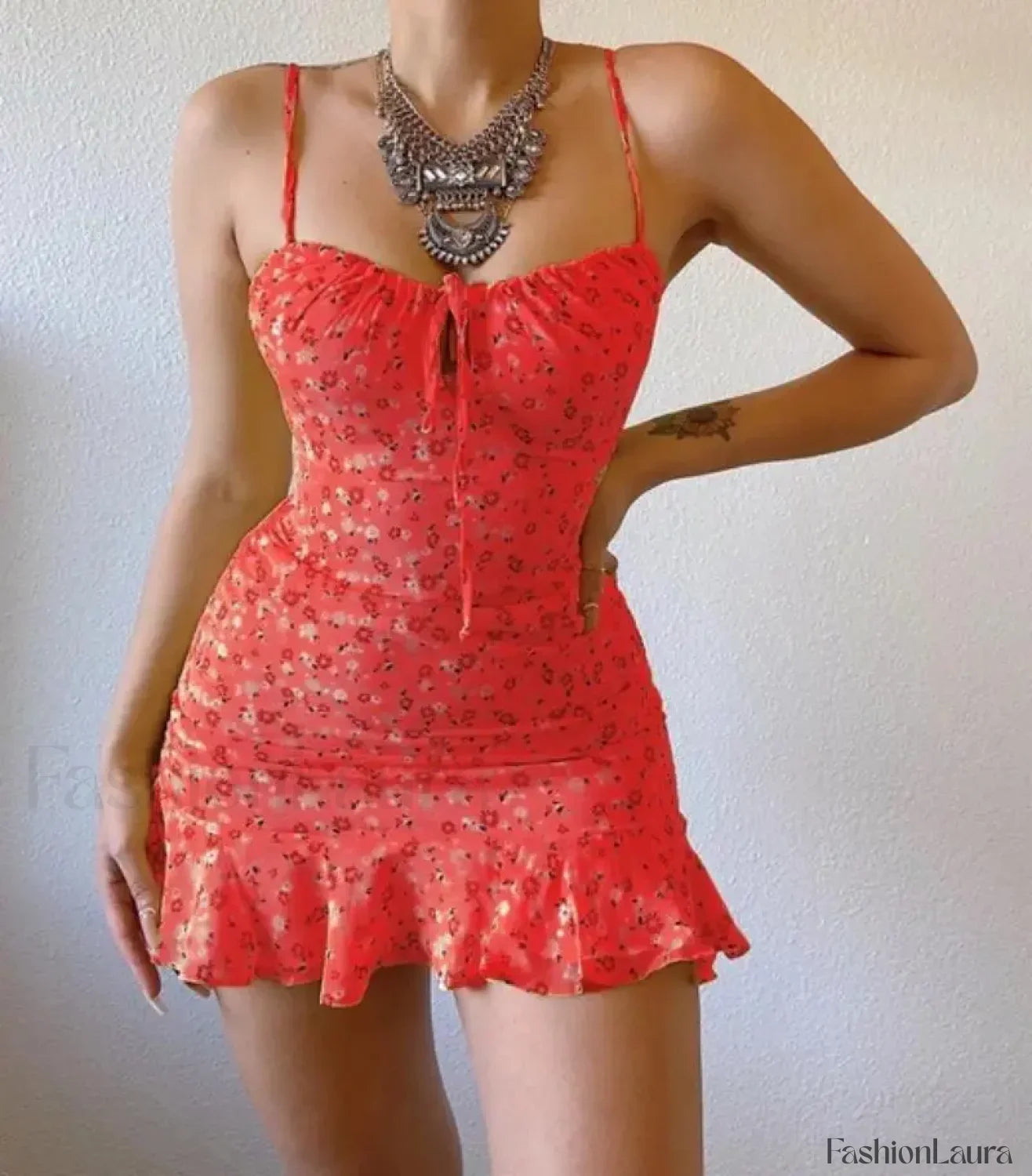 Vintage Camisole Backless Mini Dress Red / S