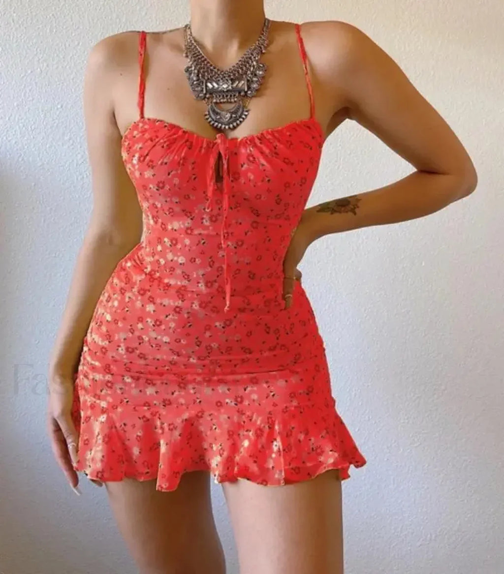 Vintage Camisole Backless Mini Dress Red / S