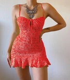 Vintage Camisole Backless Mini Dress Red / S