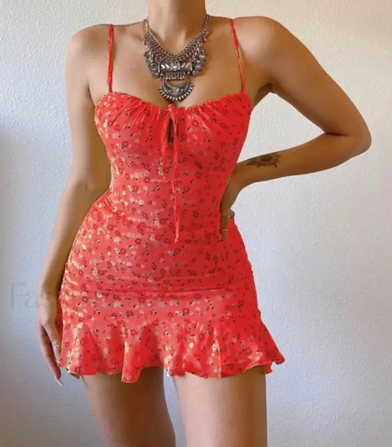 Vintage Camisole Backless Mini Dress Red / S