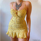 Vintage Camisole Backless Mini Dress Yellow / S
