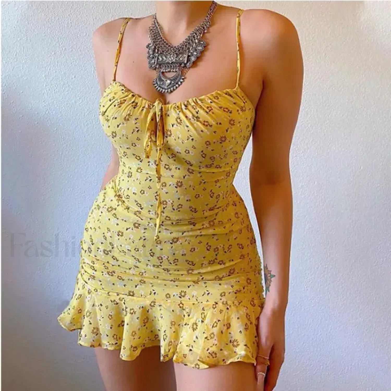 Vintage Camisole Backless Mini Dress Yellow / S