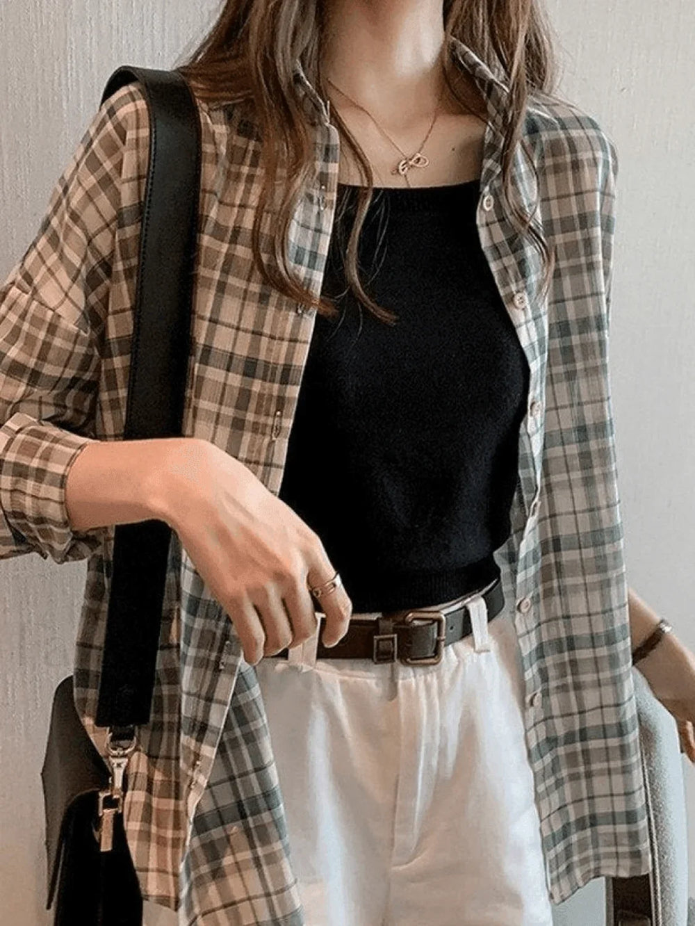 Vintage Checkered Long Sleeve Button Blouse Shirts