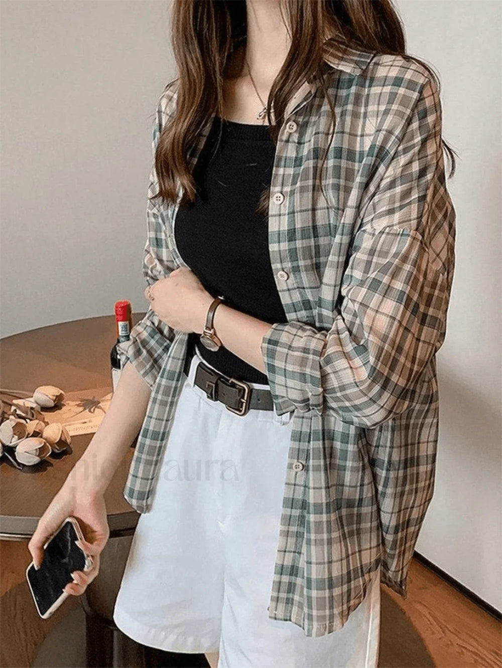 Vintage Checkered Long Sleeve Button Blouse Shirts