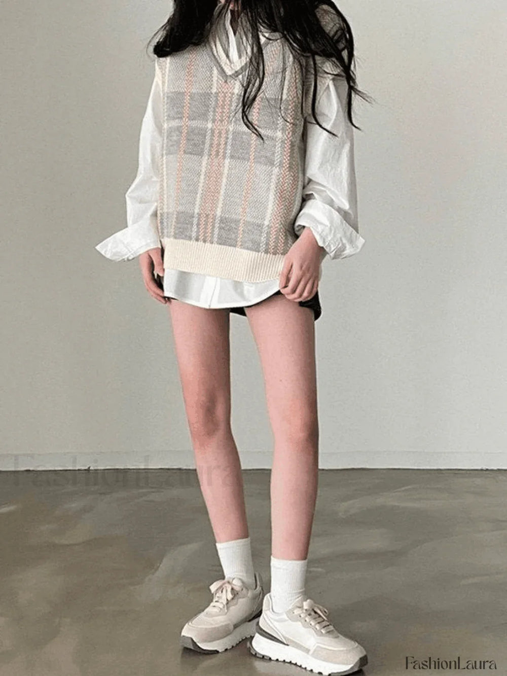 Vintage Checkered V Neck Sweater Vest Sweaters