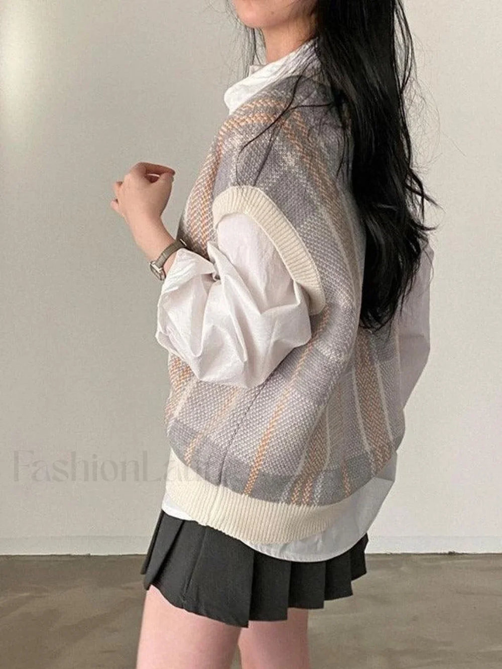 Vintage Checkered V Neck Sweater Vest Sweaters