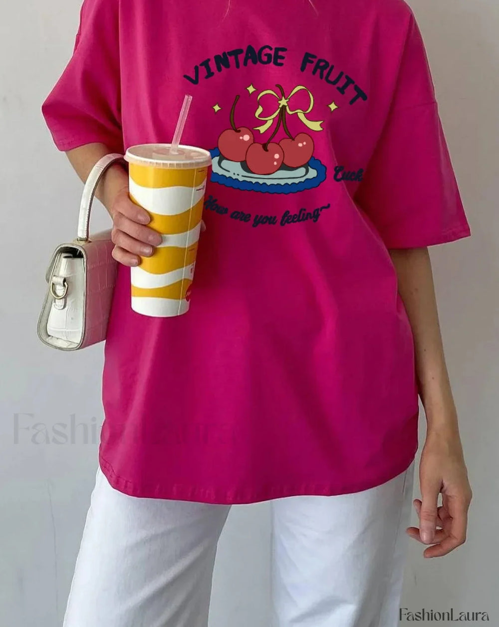 Vintage Chic Letter Printed T Shirt pink / M
