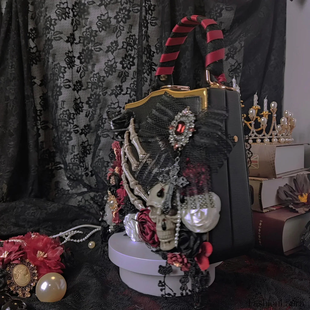 Vintage Crossbody Butterfly Shoulder Gothic Punk Flower Black Skeleton Bag