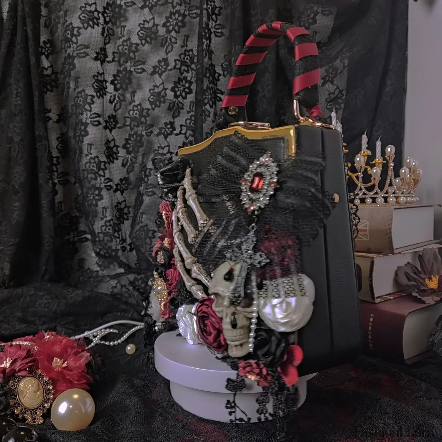 Vintage Crossbody Butterfly Shoulder Gothic Punk Flower Black Skeleton Bag