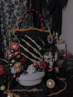 Vintage Crossbody Butterfly Shoulder Gothic Punk Flower Black Skeleton Bag No Pearl chain / 19x18x7cm