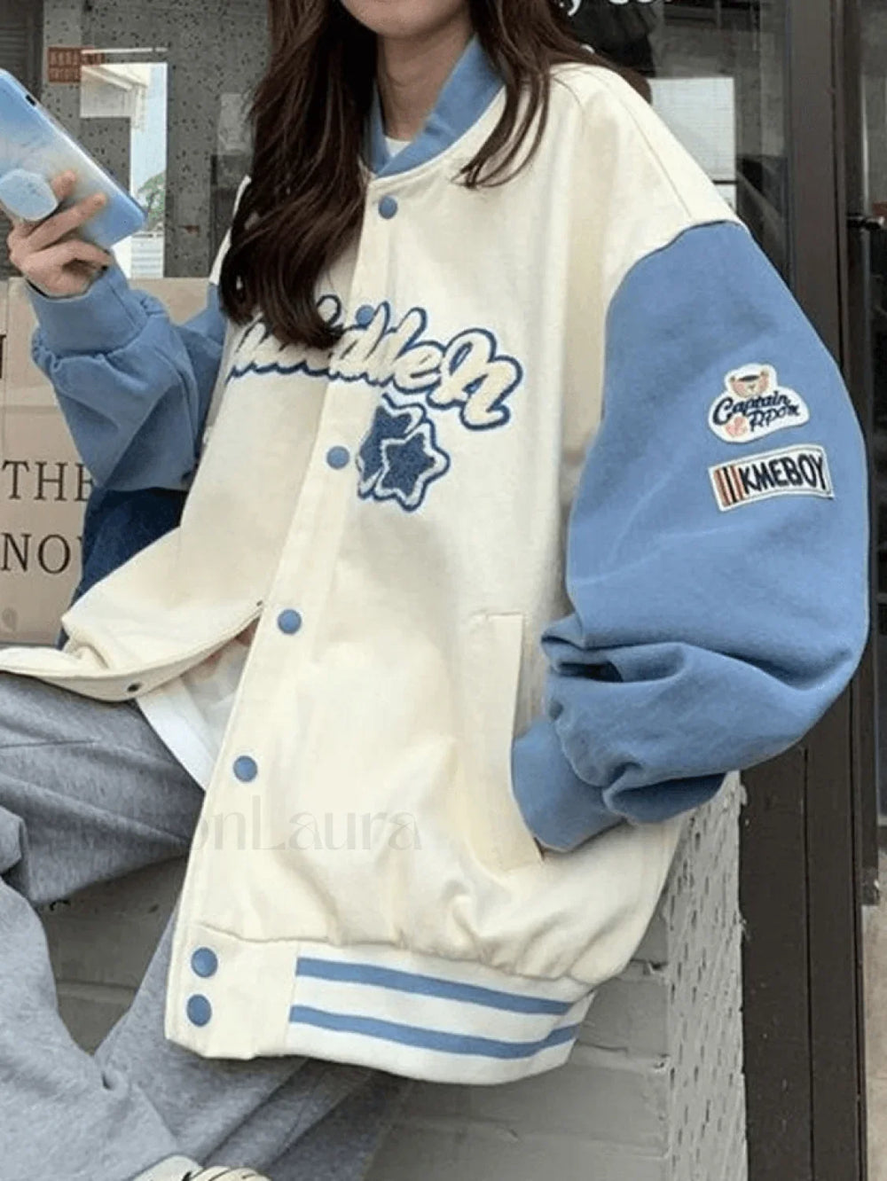 Vintage Embroidery Varsity Jacket Blue / M Jackets