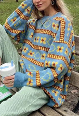 Vintage Floral Jumper Sweater Blue / S Sweaters