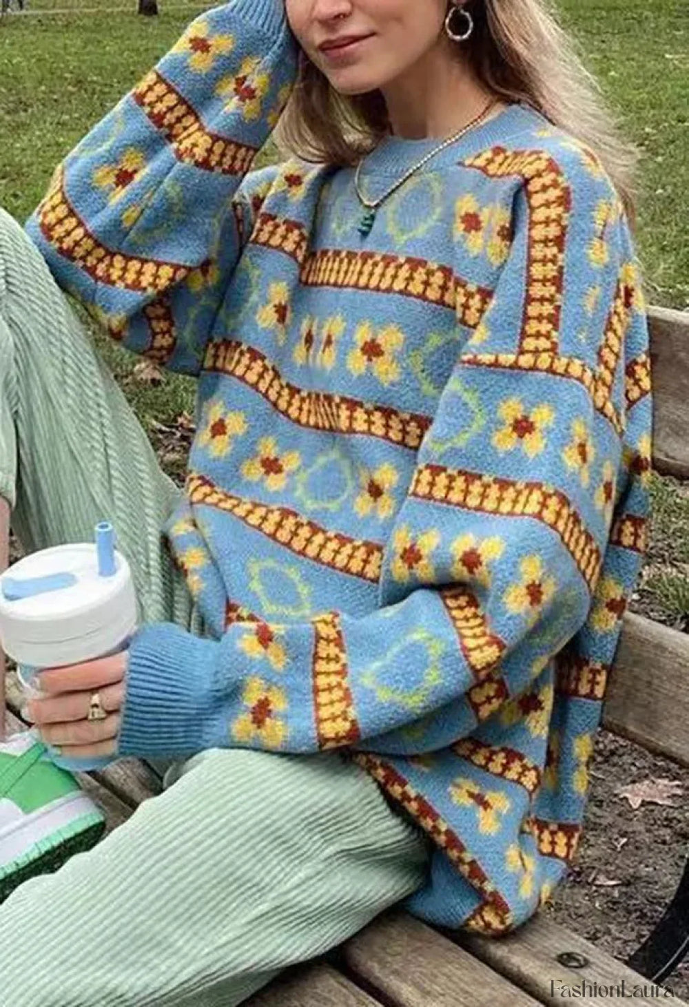 Vintage Floral Jumper Sweater Blue / S Sweaters