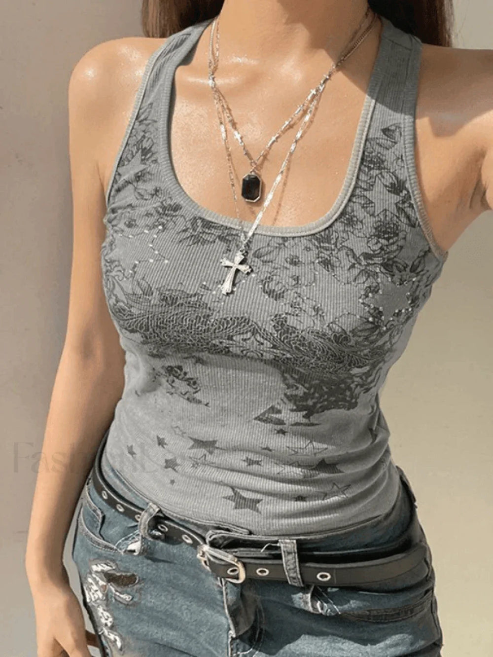 Vintage Floral Star Print Tank Top Tops&Tees