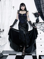 Vintage Goth Elegant Waist Women Fairycore Patchwork Florals High Aesthetic Trumpet Mall Skirt