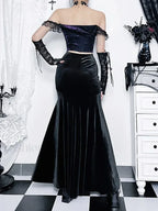 Vintage Goth Elegant Waist Women Fairycore Patchwork Florals High Aesthetic Trumpet Mall Skirt