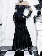 Vintage Goth Elegant Waist Women Fairycore Patchwork Florals High Aesthetic Trumpet Mall Skirt