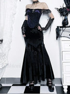 Vintage Goth Elegant Waist Women Fairycore Patchwork Florals High Aesthetic Trumpet Mall Skirt