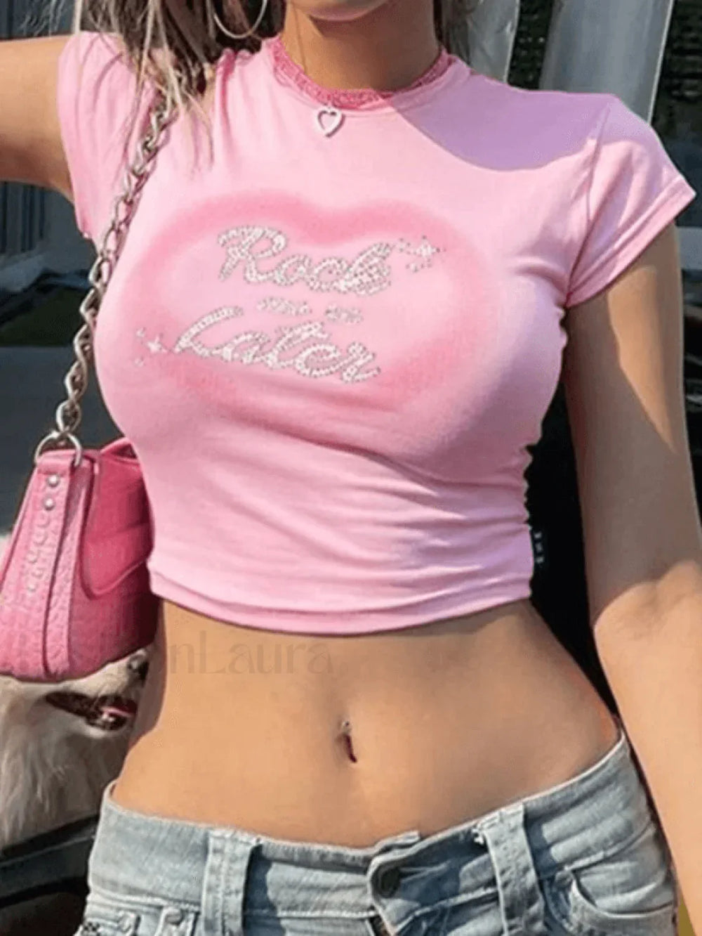 Vintage Heart Letter Print Short Sleeve Tee Tops&Tees