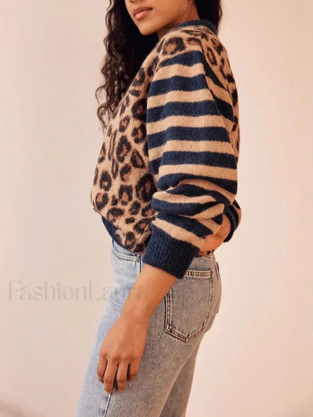 Vintage Leopard Print Knit Cardigan Blue / S