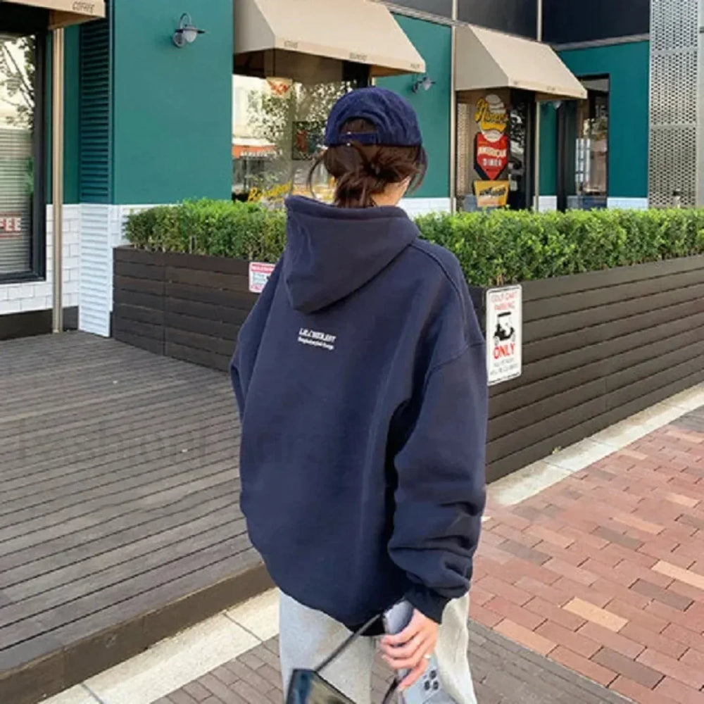 Vintage Letter Print Loose Grunge Street Warm Oversize Pullover Hoody Sweatshirts & Hoodies L