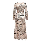 JuliaFashion - Vintage Letter Printed Long Sleeve Wrap Dress