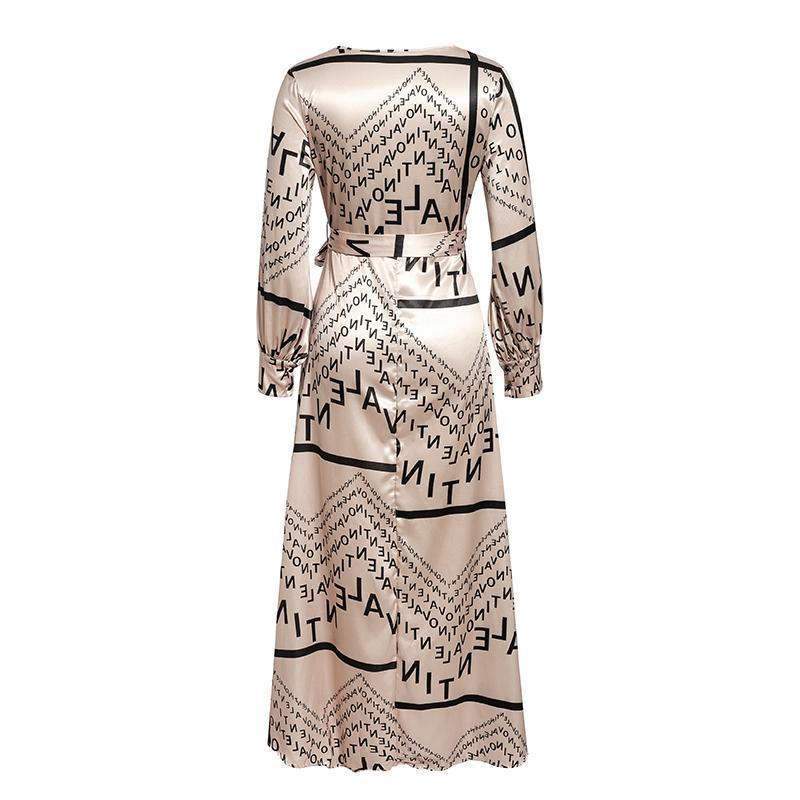 JuliaFashion - Vintage Letter Printed Long Sleeve Wrap Dress