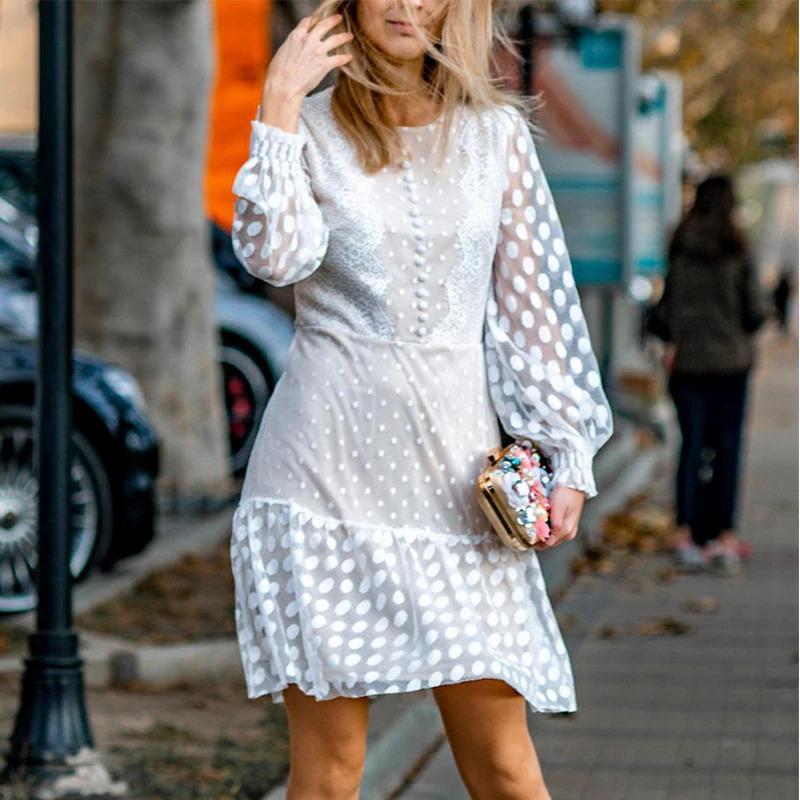 JuliaFashion - 2024Vintage Long Sleeve Mesh Lace Dress