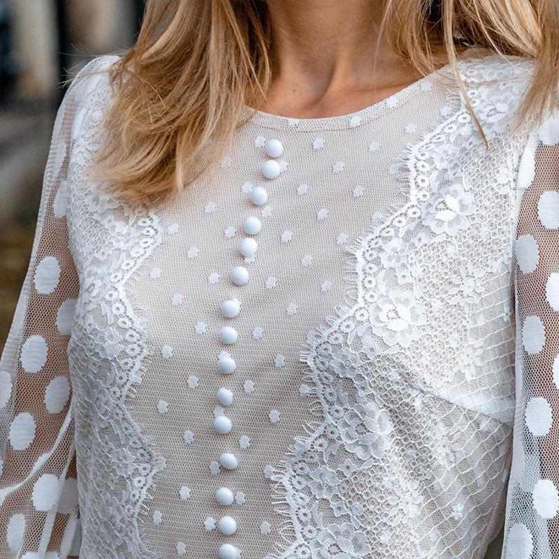 JuliaFashion - 2024Vintage Long Sleeve Mesh Lace Dress