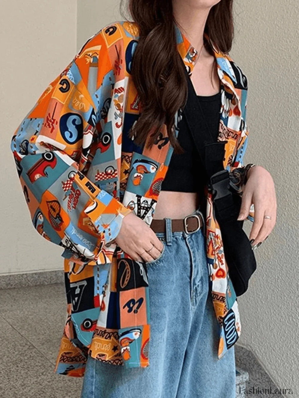 Vintage Mixed Print Long Sleeve Blouse Shirts