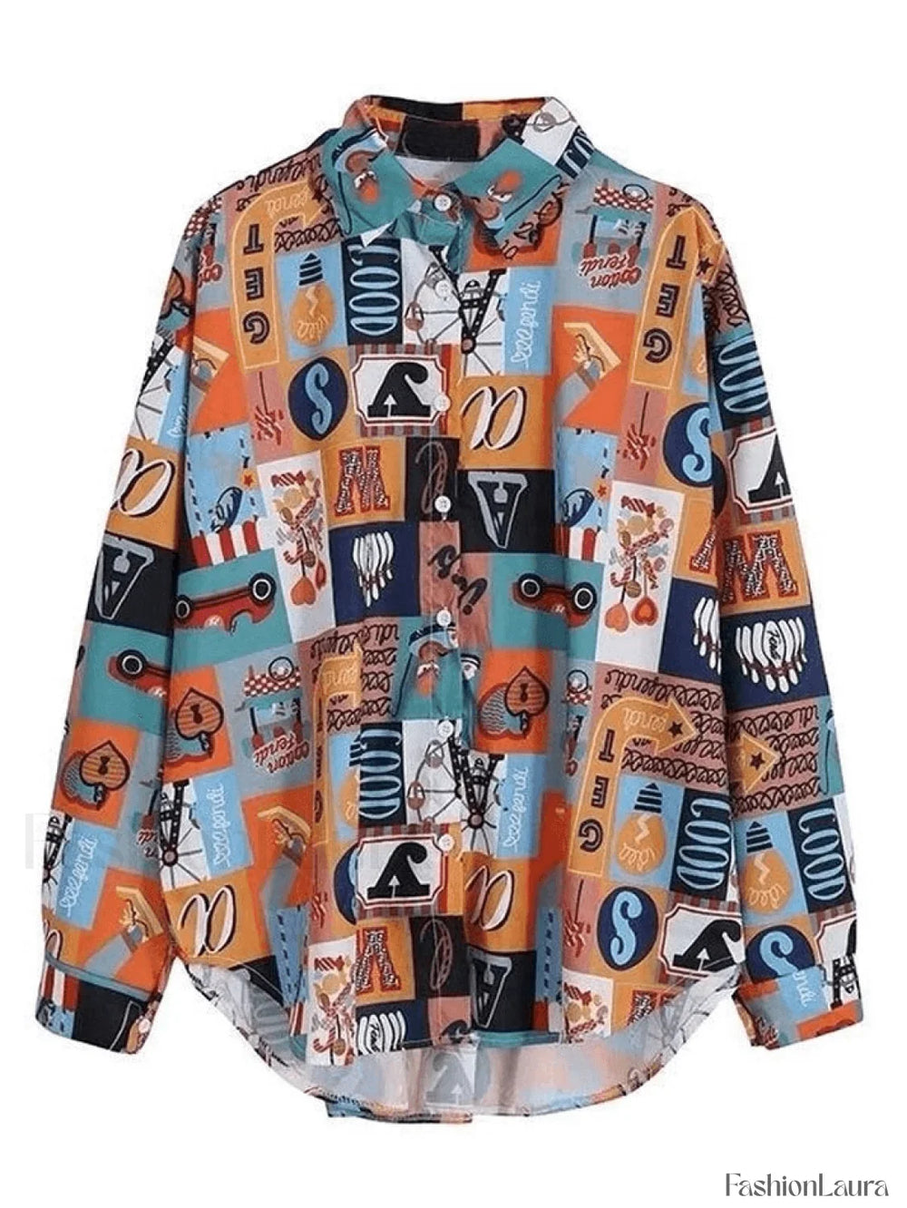 Vintage Mixed Print Long Sleeve Blouse Shirts