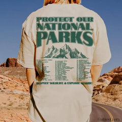 Vintage National Parks Back Print Retro T Shirt Khaki / S