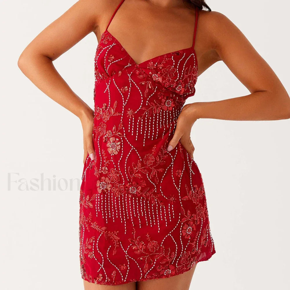 Vintage Pearl Embellished Floral Dress red / S