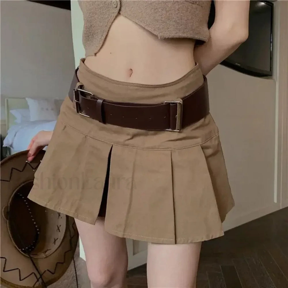 Vintage Pleated College Mini Skirt
